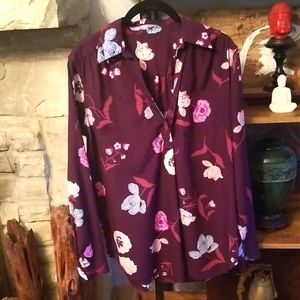 Ann Taylor Camp Shirt Size M Purple with Flower